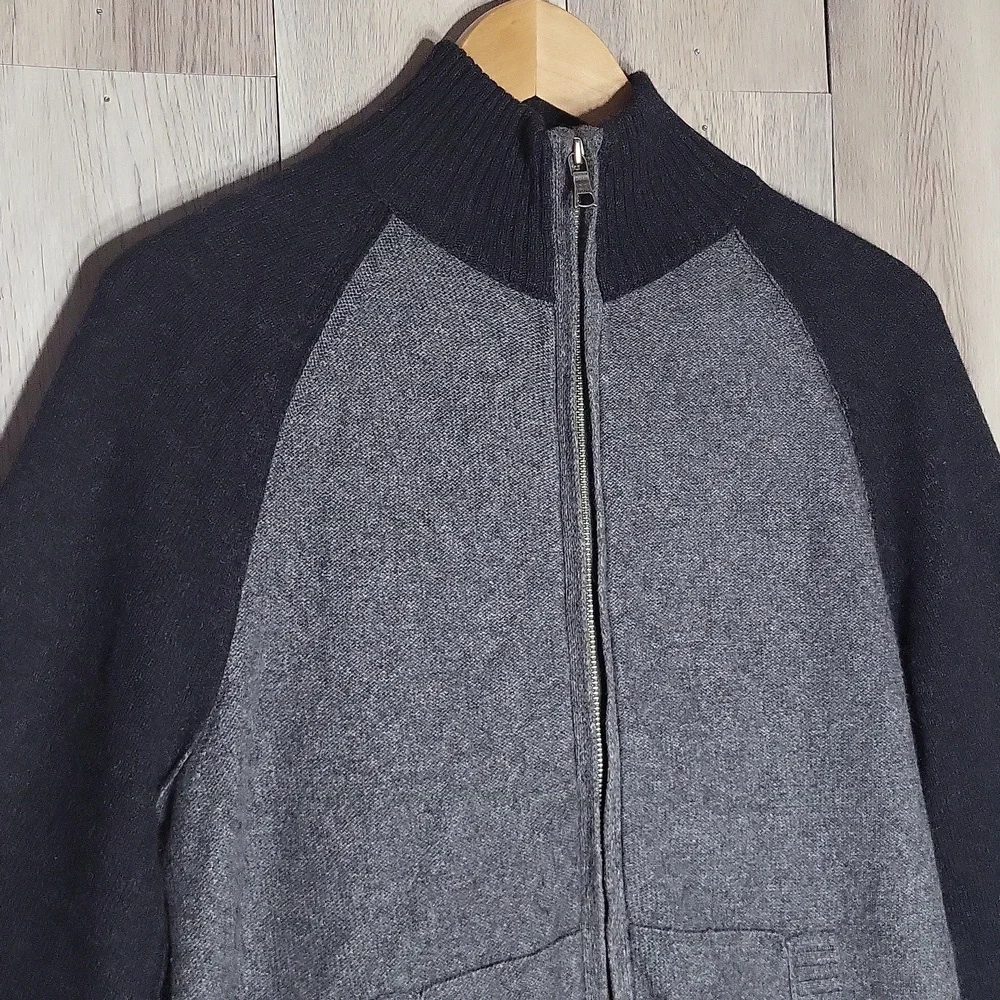 Banana Republic Men M Luxury Angora Cashmere 2 Way Zip Sweater Jacket Grey Black